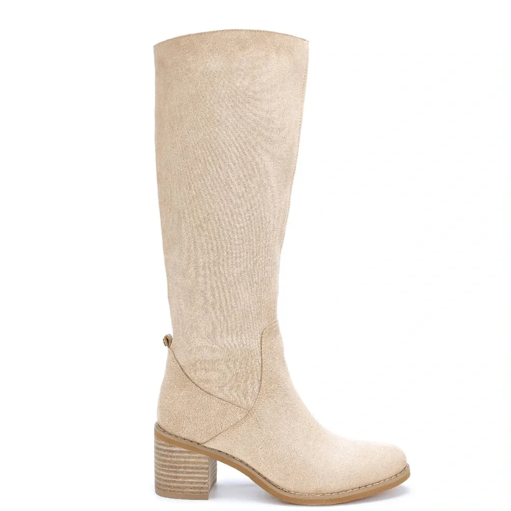 Mi.iM Juno Tall Beige Suede Boots - Picture 4 of 8